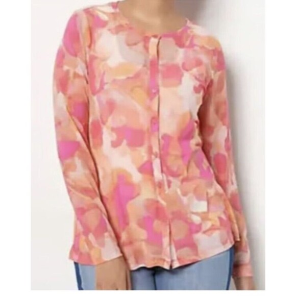 Logo Layers by Lori Goldstein Tie Dye Sheer Mesh Button Front Cardigan Small NWT - Picture 2 of 6